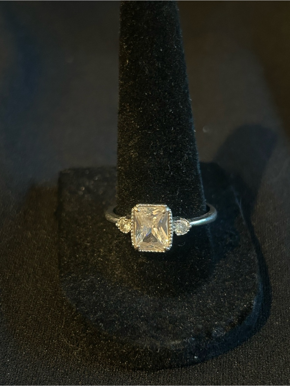 Silver Clear Emerald-Cut Engagement Ring